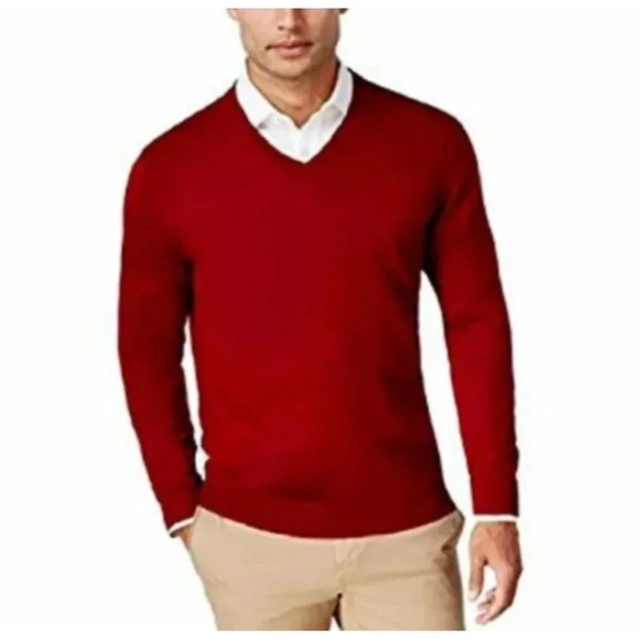 Turnbury Men's Extra Fine Merino Wool V-Neck Cranberry Color Size XL - Picture 1 of 7
